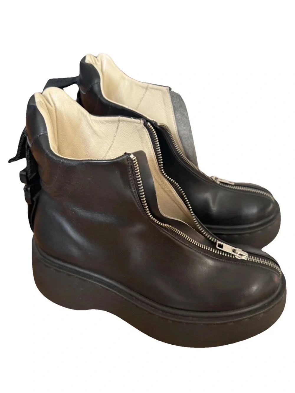 Women's Black Platform Front-Zip Ankle Boots